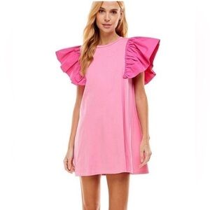 TCEC Pink Dress with Ruffle Sleeves EUC Size M